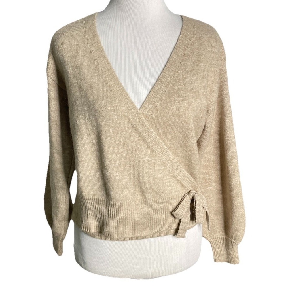 AK Anna Kay Beige Cashmere Blend Faux Wrap Cardigan Sweater Medium